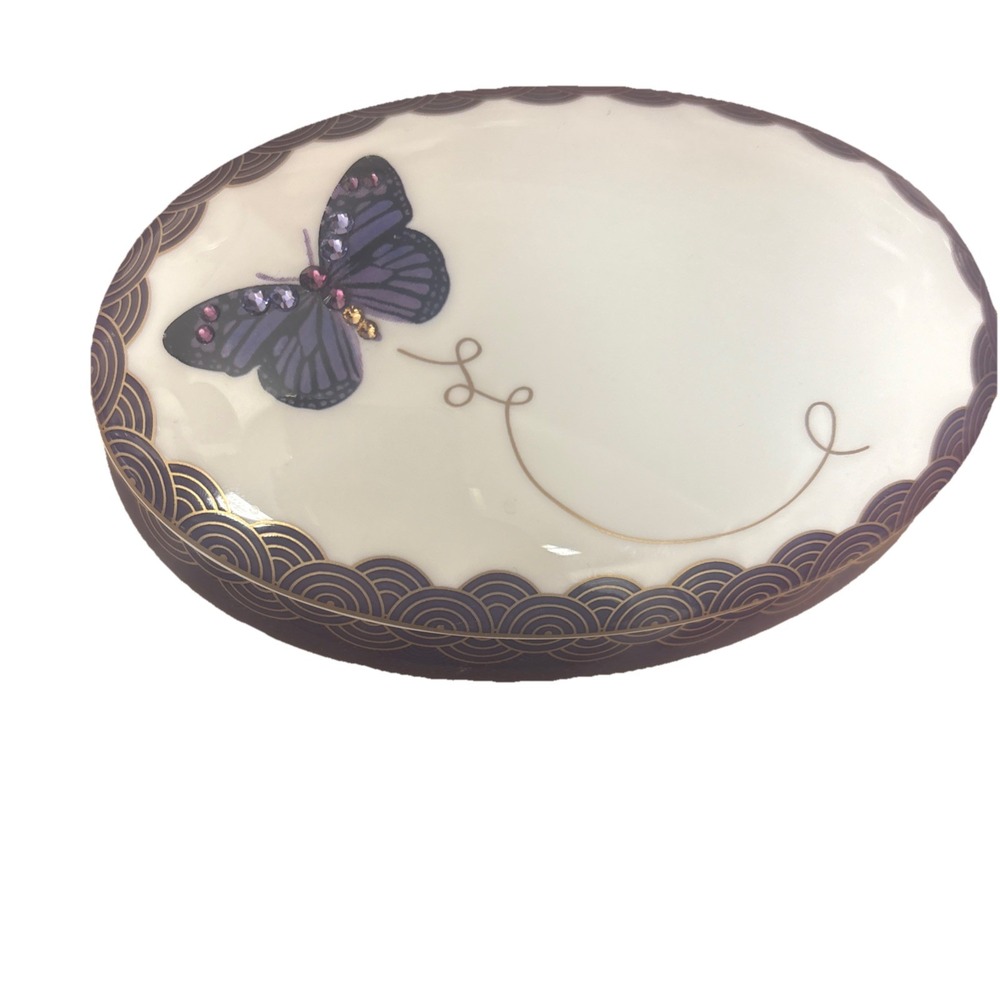 Prouna My Butterfly Fine Bone China Oval Trinket Box‎ 4.25" Purple/white